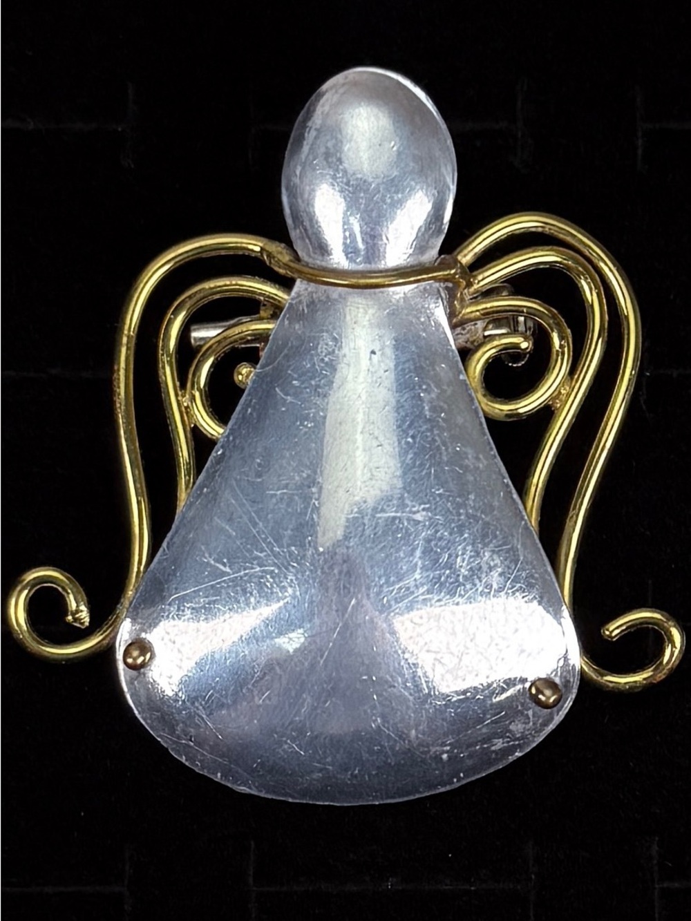 Vintage Modernist Silvertone Goldtone afestibe Holiday Angel Pendant Brooch